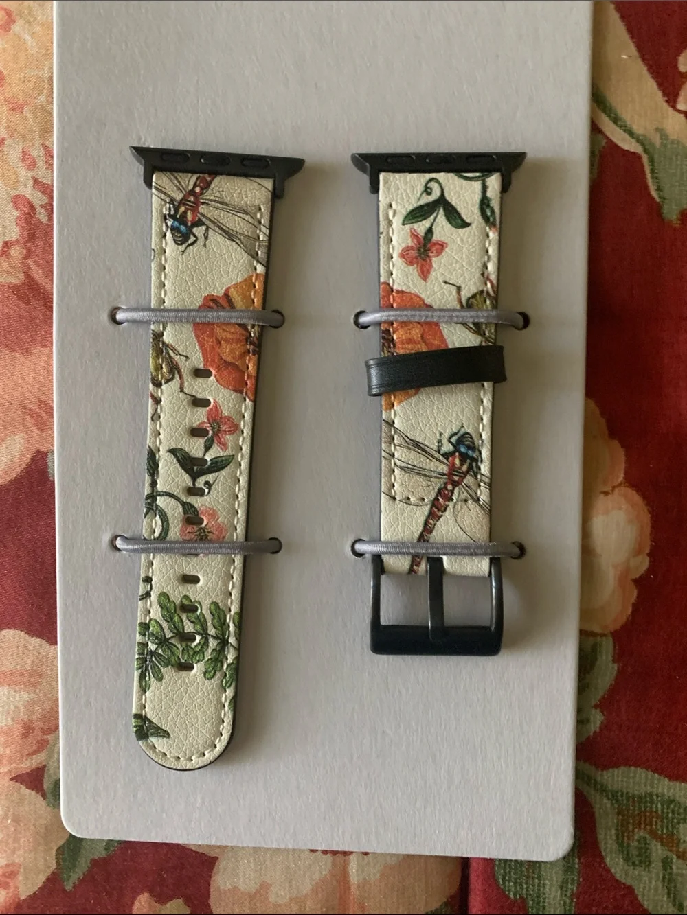Floral Dragonfly Leather Watch Band for Smartwatches - Cream